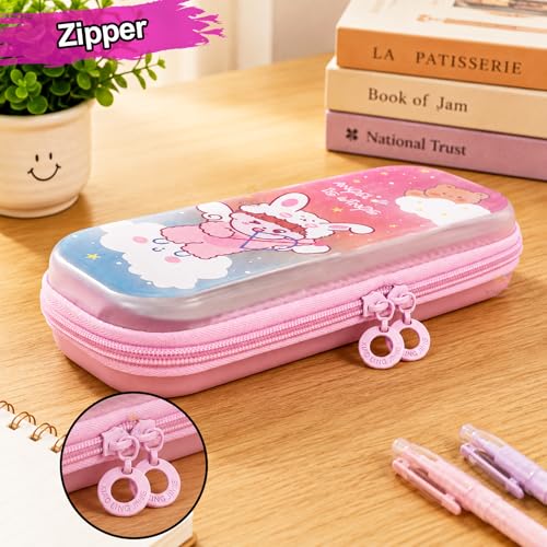 Image of WISHKEY Pencil Box for Kids Cute Cartoon Hardtop Pencil Case with Zipper Large Capacity Stationery Organizer Box for School Boys & Girls Durable Waterproof Pencil Pouch Random Design /Color