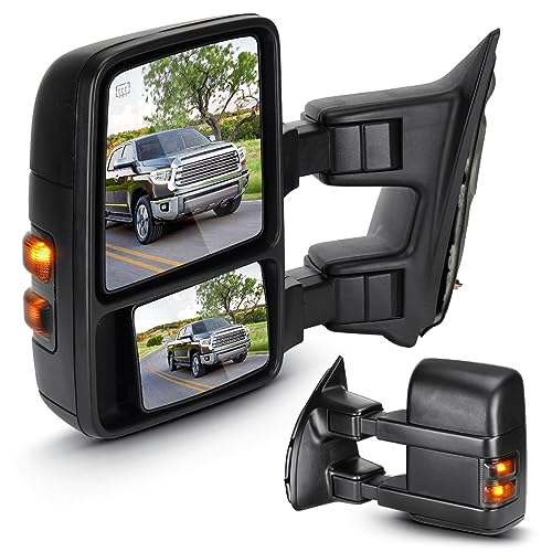 Towing Mirrors for Ford F-250 F-350 F-450 F-550 Super Duty 2008-2016 Power Heated with Smoke Turn Signal Manual Folding Telescoping (1 Pair)
