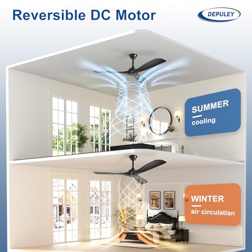 Image of Depuley Ceiling Fan Without Light: 52 Inch 3 Blade Outdoor Fans for Patios - Black Ceiling Fan No Light Indoor Remote Control Ultra Quiet DC Motor Reversible 6 Speed Timer