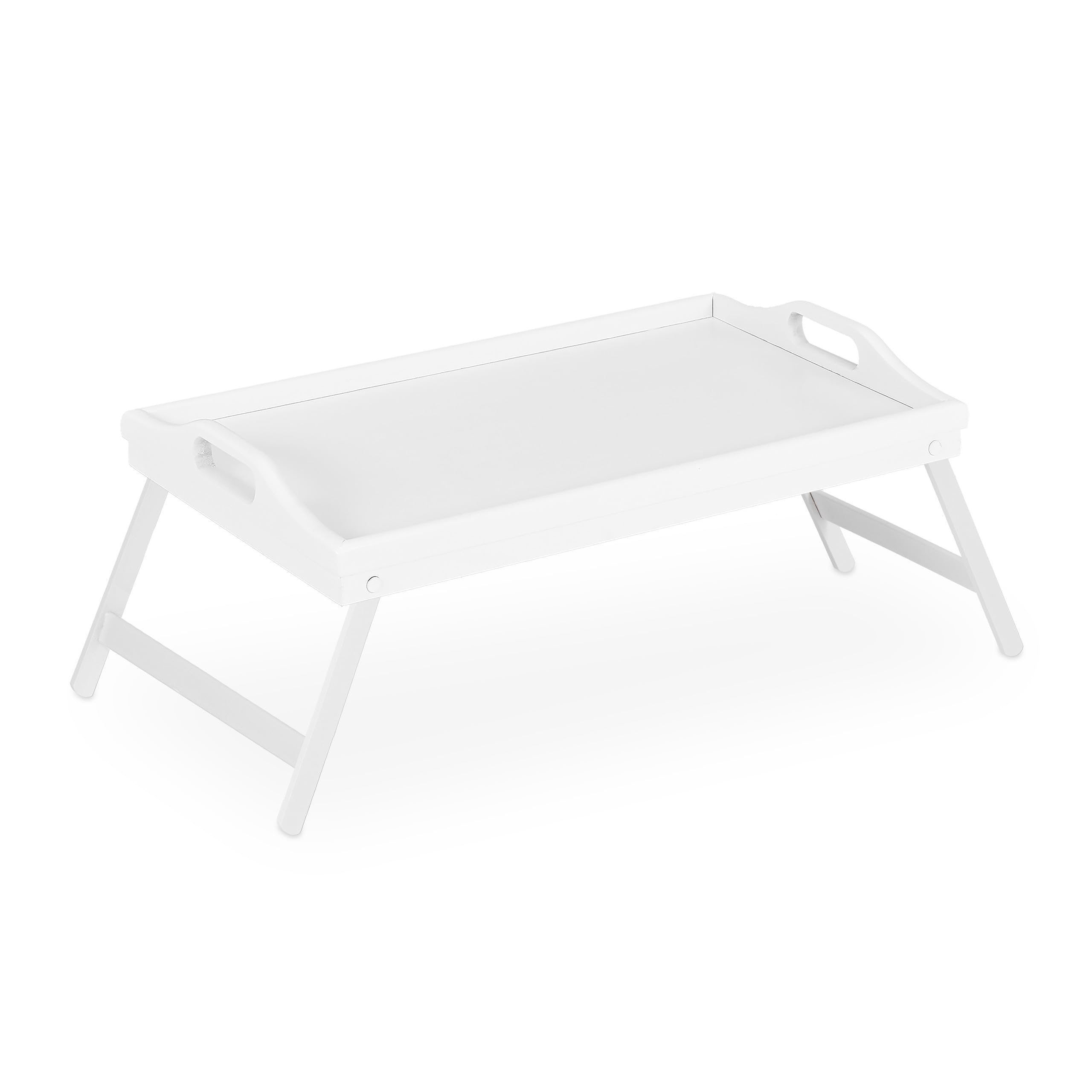 Relaxdays Vassoio da Letto in Bambù, Pieghevole con Manici, Bordo Rialzato, per Colazione, HxLxP: 22x61,5x30 cm, Bianco