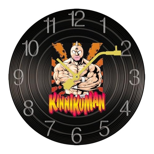 掛け時計 木製レコード キン肉マン ウォールクロック かけ時計 置き時計 インテリア おしゃれ 電池式 飾り 木製 連続秒針 北欧 無音 壁掛け 個性的 大数字 音楽愛好家 直径30cm ギフト