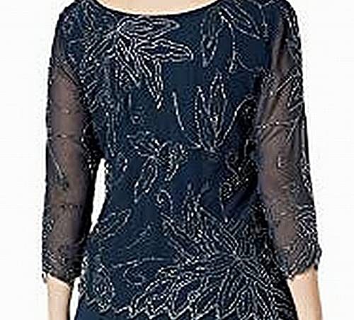 J Kara Women's 3/4 Floral Beaded Pop Over Gown Dress, Hunter/Mercury, 10 - Thumbnail 3