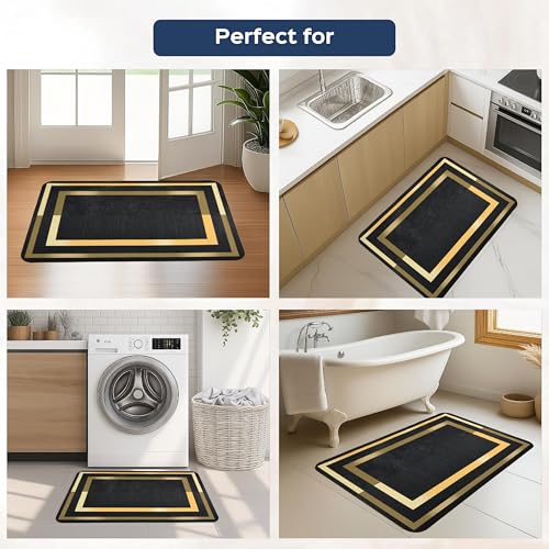 Image of HomeStrap Set of 2 Absorbent Anti Skid Kitchen Floor Mat | Rubber Mats for Sink, Cooking Area & Kitchen Entrance | Quick Dry, Waterproof, Easy to Clean Kitchen Runner Mat Set - Black