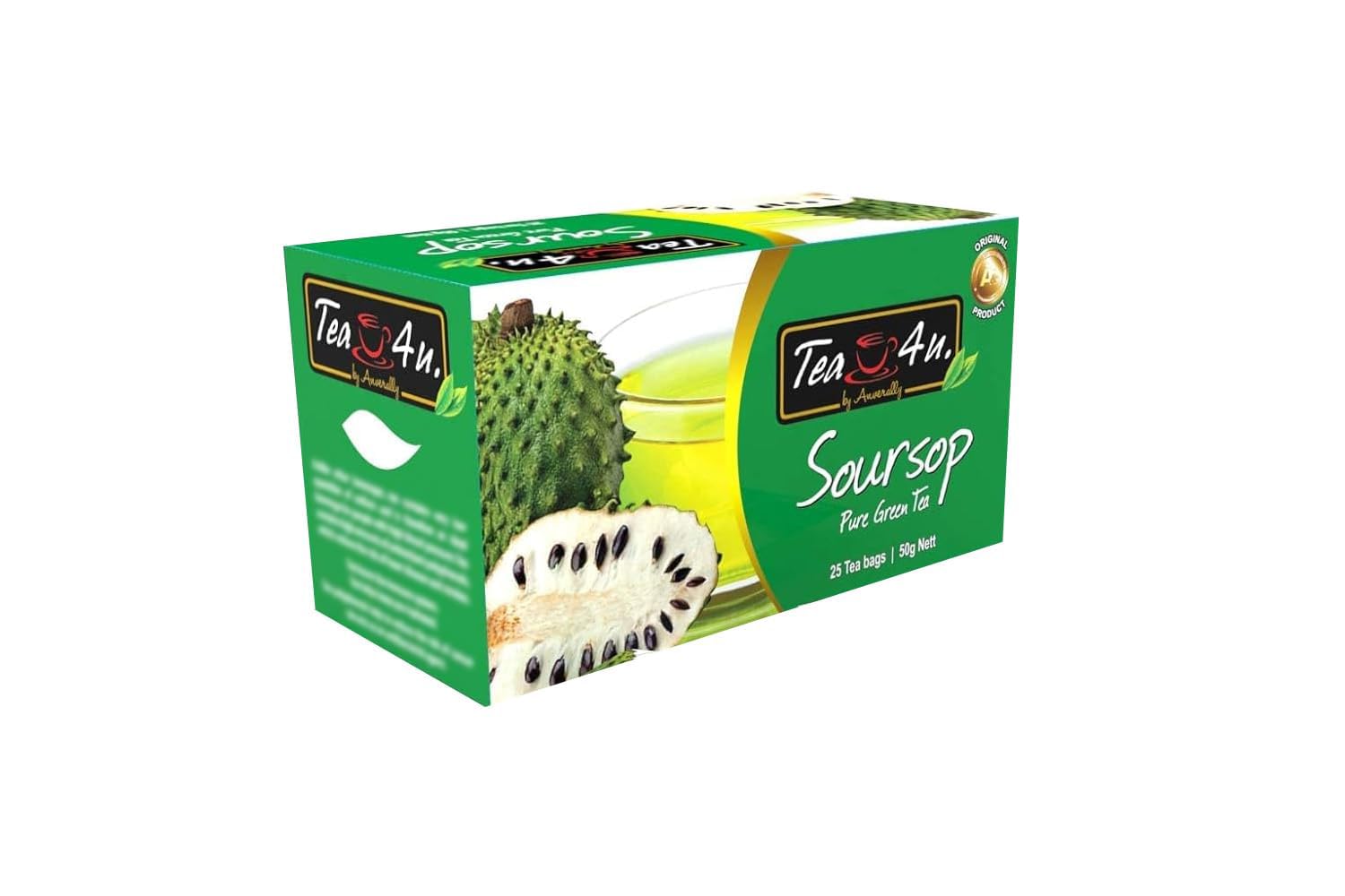 Tea4U Soursop Green Tea - Smooth Blend of Soursop Flavor - Hand Picked Leaves - Keeps You Hydrated with Refreshing Aroma - 25 Teabags