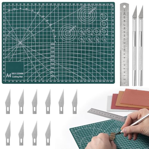 A4 Double-Sided Cutting Mat with Ruler Set, Self Healing Craft Mat 3mm Thick, Craft Cutting Mat Non Slip PVC with Grid Lines, Craft Cutting Board for DIY Art Work Sewing Cutting A4 Double-Sided Cutting Mat with Ruler Set, Self Healing Craft Mat 3mm Thick, Craft Cutting Mat Non Slip PVC with Grid Lines, Craft Cutting Board for DIY Art Work Sewing Cutting