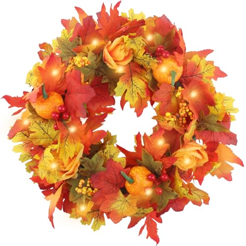 CHENYU Corona de Otoño 45 cm Corona Artificial de Otoño con Rosas Amarillas Calabazas Bayas se Pueden Colgar en la Puerta de Entrada la Pared para la Corona Puerta Halloween CHENYU Corona de Otoño 45 cm Corona Artificial de Otoño con Rosas Amarillas Calabazas Bayas se Pueden Colgar en la Puerta de Entrada la Pared para la Corona Puerta Halloween