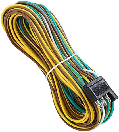 SUZCO 25 Foot 4 Wire 4-Flat Trailer Light Wiring Harness Extension Kit, 4-Way Plug 4 Pin Male & Female Extension Connector & Wishbone-Style with 18 Gauge White Ground Wire with SAE J1128
