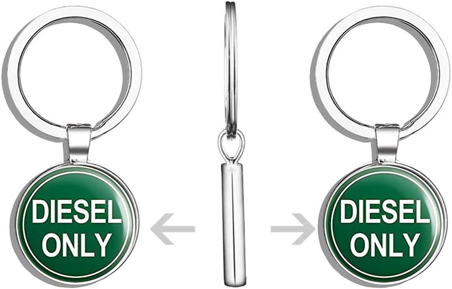 HJ Media Round Green Diesel Only (Logo go Green Oil Gas Earth) Metal Round Metal Key Chain Keychain Ring