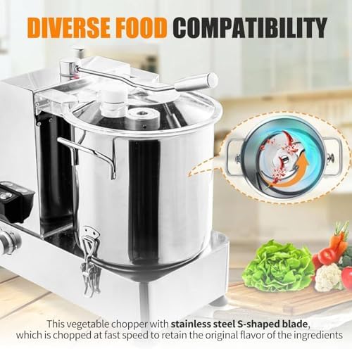 1800W Commercial Food Processor, 12L Stainless Steel Meat & Vegetable Chopper, Adjustable Speed Electric Grinder for Restaurants, Nuts & Grains Shredder