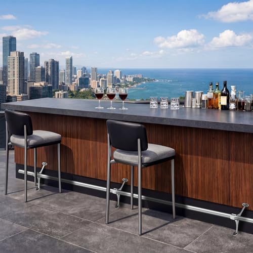 Image of Zonon 6 ft Bar Foot Rail Kit Silver Undercounter Mount Hardware and Tubing Complete Kit Foot Railing for Bar Dome End Cap Stainless Steel Silver Finish for Kitchen Island Indoor Outdoor