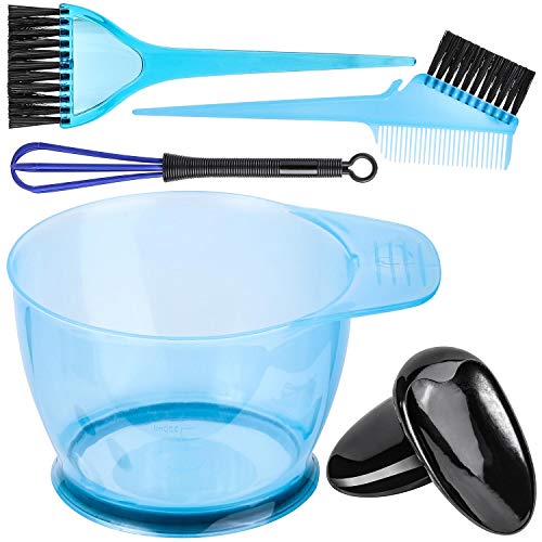5 Pcs Professional Hair Coloring Dyeing Kit for Salon and Home - Dye Brush Comb,Tinting Bowl,Ear Caps,Dye Mixer (Blue)