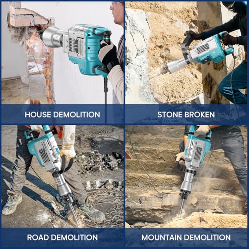 ENEACRO Demolition Jack Hammer 14.5Amp SDS-Hex Concrete Breaker, 65 Joules Heavy Duty Chipping Hammer Cement/Pavement/Floor Breaker, with 2pcs of chisels and Carry box with Rollers - Image 4