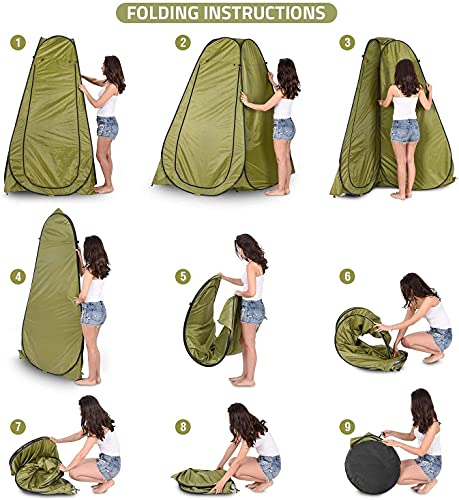 Image of Pop-Up Privacy Camping Tent - Portable Polyester Outdoor Shower Tent, Dressing Changing Room, Camp Toilet Tent with UV Protection, Zippered Windows, Storage Pockets & Carry Bag for Travel