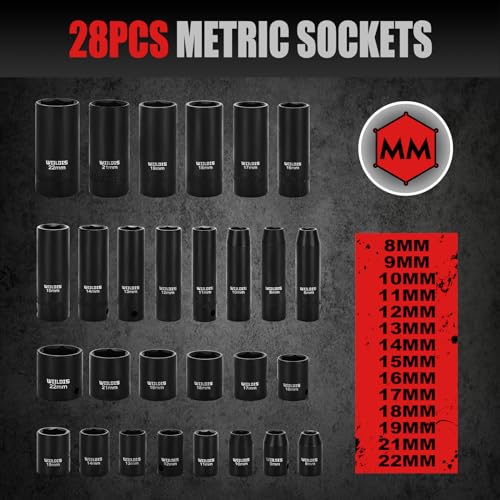 Image of WIILDIS 3 /8 inch Drive Impact Socket Set, 48-Piece Standard SAE (5 /16 inch to 3 /4 inch) and Metric (8-22mm) Size, CRV,3 inch and 6 inch Drive Extension Bar,Impact Universal Joint,3 /8 inch to 1 /2 inch Impact Adaptor