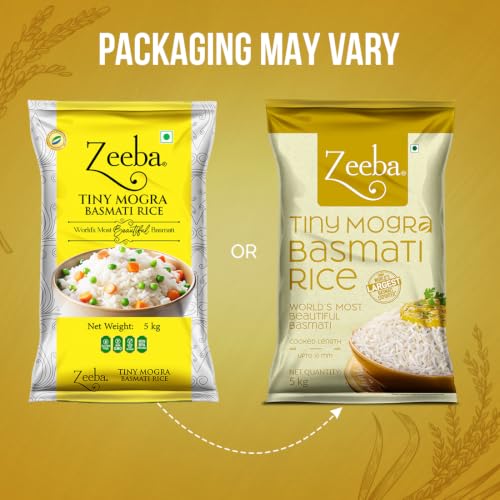 Image of Zeeba Tiny Mogra Basmati Rice 5 Kg, Small Grains with Great Taste, Gut-friendly Rice (Cooked length upto 10mm*)