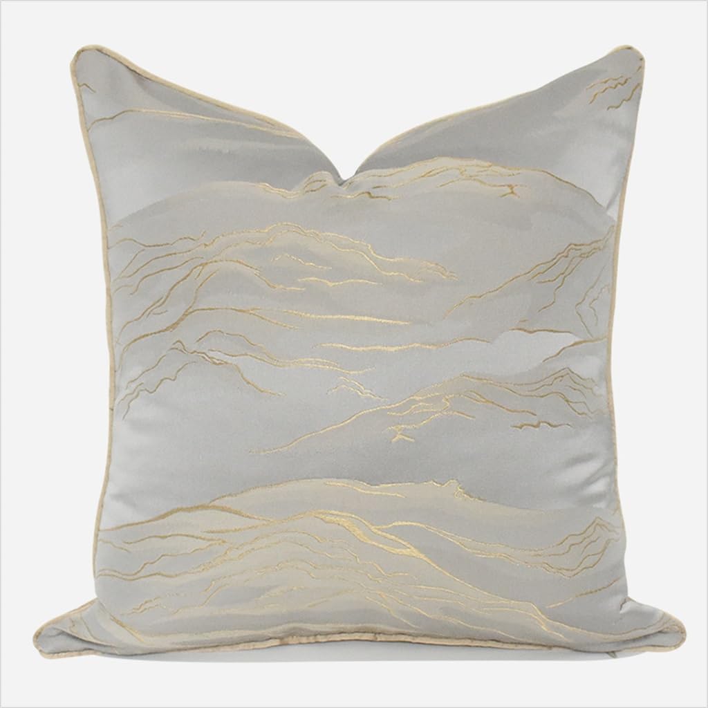 HBJWOV Gray Chinese Landscape Painting Hotel Living Room Pillow Case Golden Lines Abstract Sofa Chair Bay Window