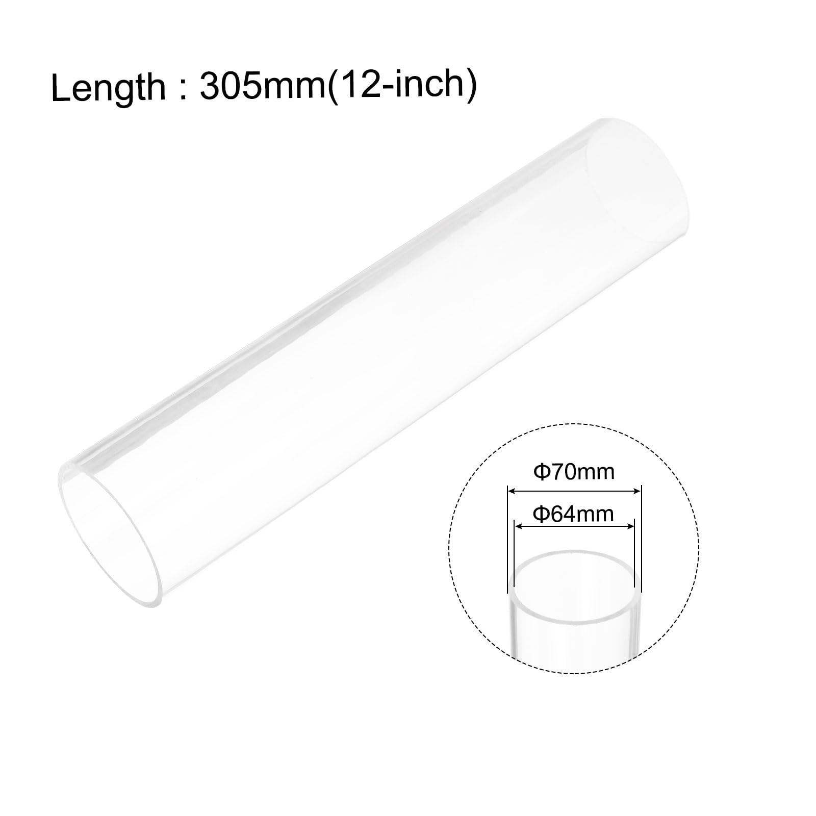 QUARKZMAN Tuyau Rigide Transparent En Acrylique 64mm(2.5 Pouce) ID x 70mm OD x 305mm Tube Rond
