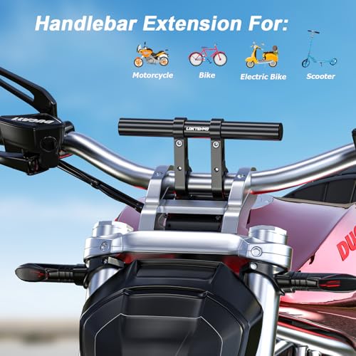 LOKTENWO Bike Handlebar Extender - 7.87\" Aluminum Extension with Aluminum Alloy Dual-Clamp Mounting Base for Bicycle and Motorcycle, Fits Handlebar Diameters of 0.875\"/ 1.0\"/ 1.125\"/ 1.26\"