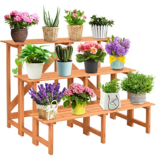 Giantex 3-Tier Plant Stand Flower Pot Holder Wide Display Rack Stand with Step Design, Yellow