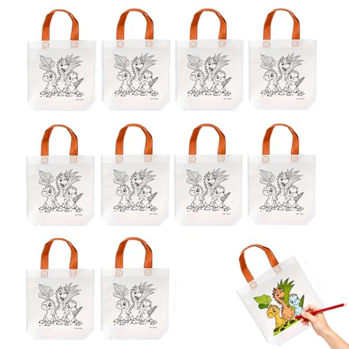 Image of Party Propz Dinosaur Theme DIY Return Gift Bags for Kids Birthday - 10 Pcs, Diy Canvas Colouring Bags, Paper bags for gifting, Gift bags small size, Return gifts for birthday, Gift bag for kids