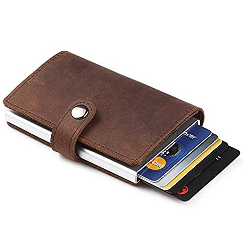 HONB RFID Credit Card Holder, Slim Genuine Leather Wallet for Travel, Pop Up Wallet for Men (Brown)2
