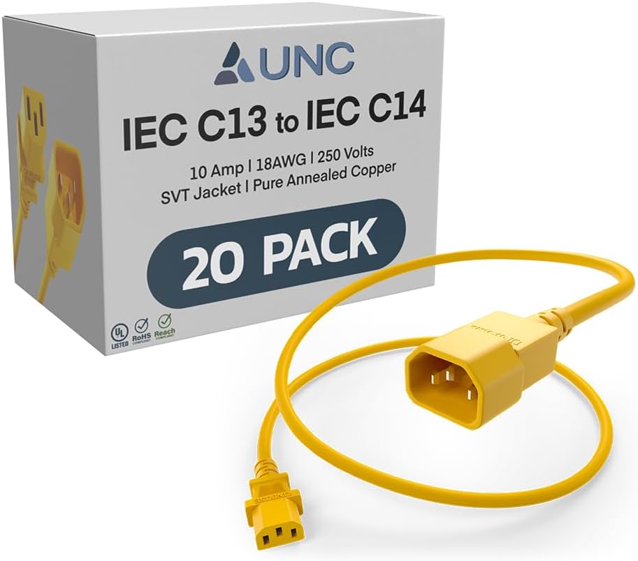 UNC 20 Pack PDU C13 to C14 Power Cable 6ft 10A 18AWG SVT Jacket