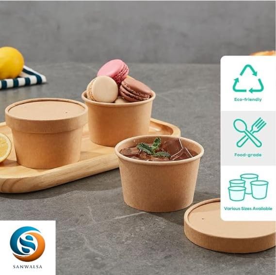 Recipientes desechables de papel duro para manualidades con tapa, 250 ml, paquete de 15 unidades, color marrón
