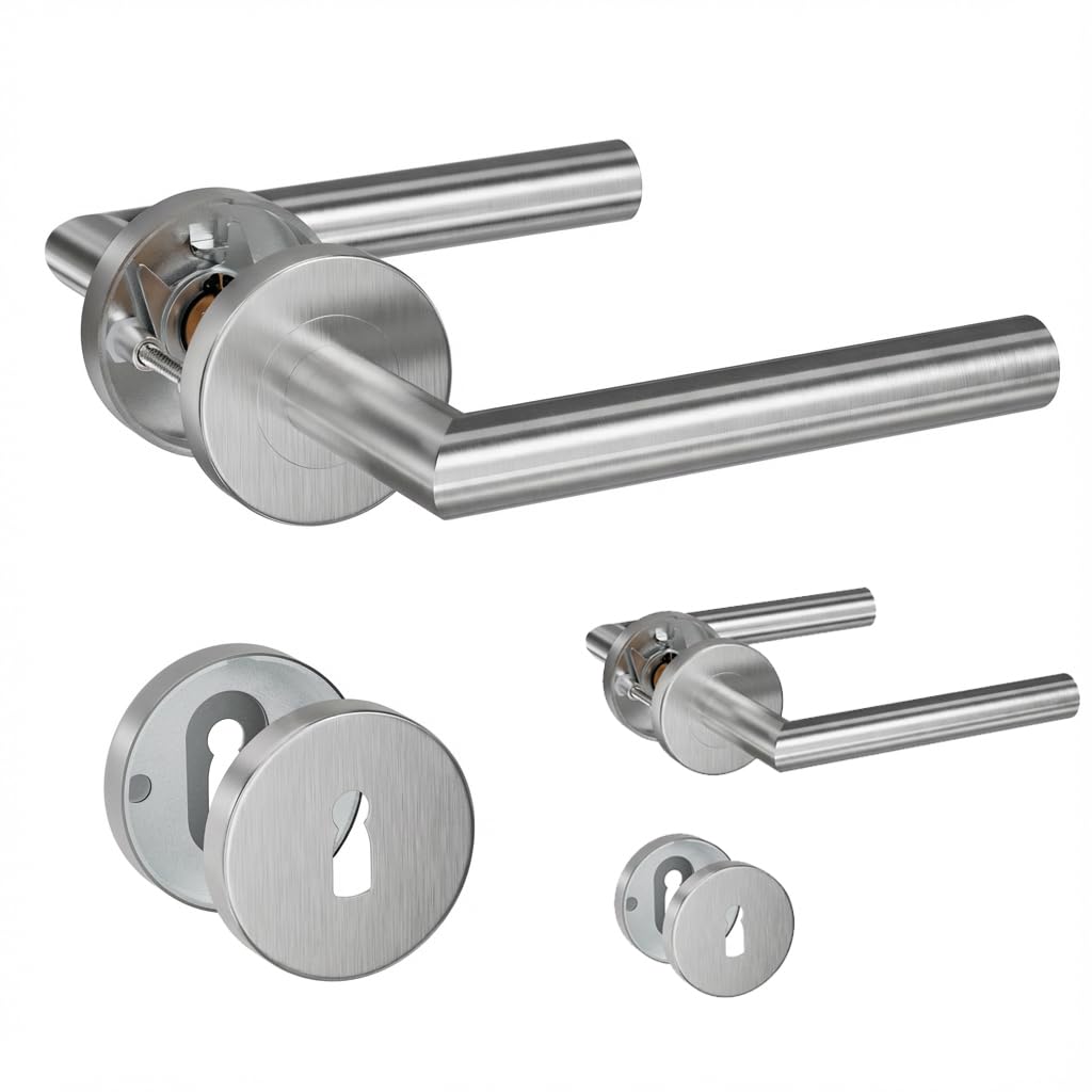 Henyin Silver 2 Pack Of Stainless Steel Door Lever Handle With Key Hole Escutcheon,Mortise Door Lock Handle, Color (So2-103K-2)