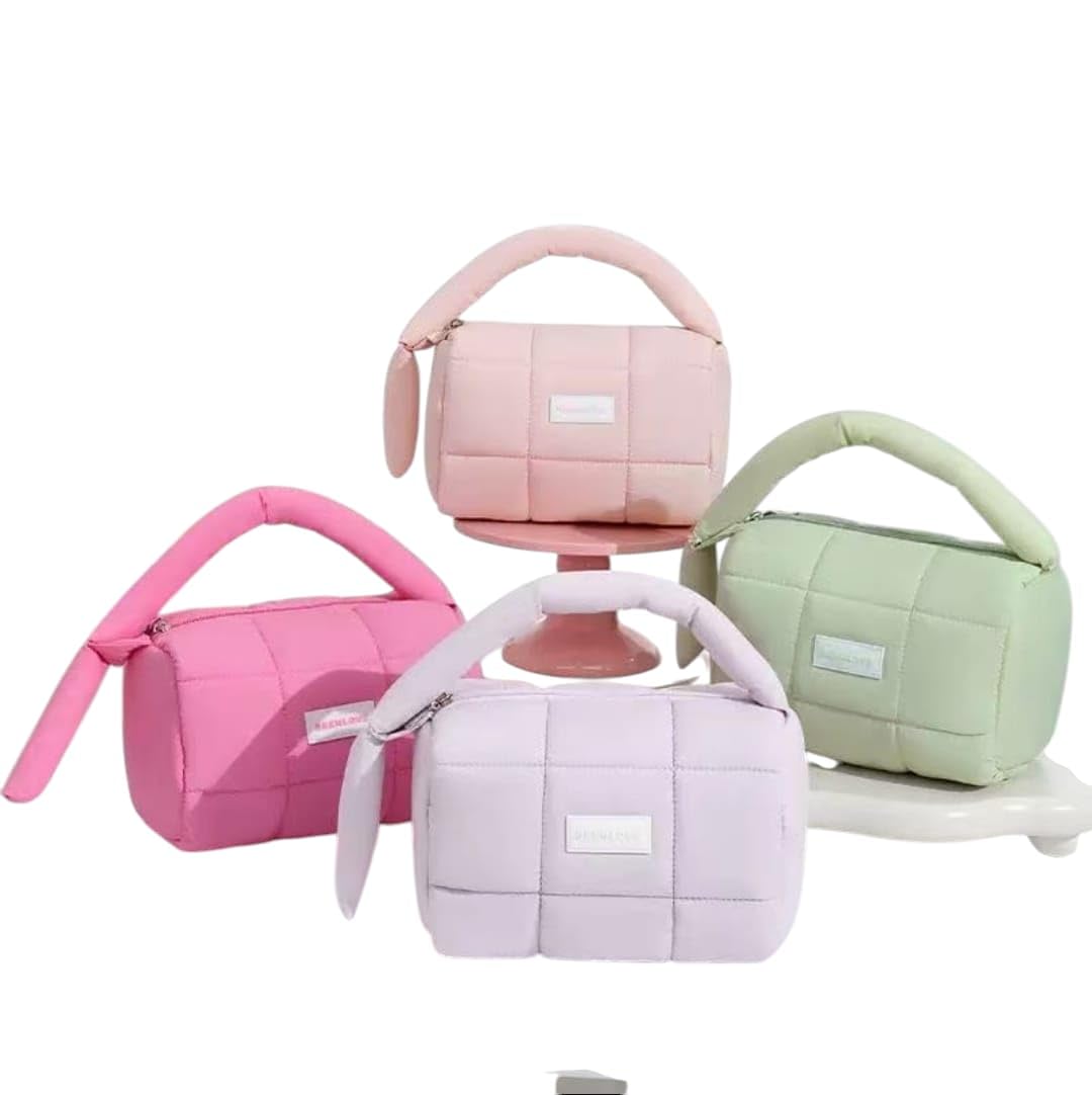 Quilted Handbag, Waterproof Polyester Material, Multiple Compartments, 18.5x12.5x13 cm, Available in Pink, peach, Green Purple,(any one random) Soft Padded Design-image-9