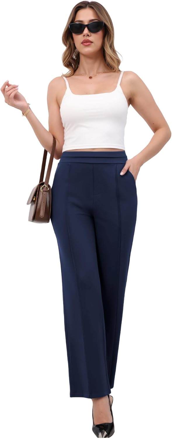 TOPYOGAS Women's High Waisted Straight Leg Work Pants Business Casual Office Dress Pants with Pockets - Image 2