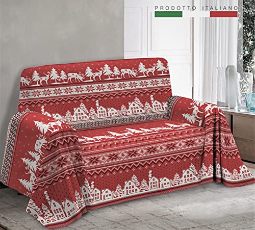 L'EMPORIO CASA Granfoulard - Housse de canapé en toile rouge robuste en panama tyrolien Baita Montagne Renne - 160 x 280 cm Cover