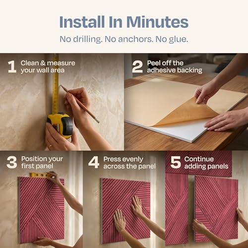 Image of XL Acoustic Wall Panels 6-Pack Decorative Acoustic Panels High Density Sound Absorbing Wall Art 70.86X47.24 Inches with Self-adhesive for Studio Home and Office - Cherry Wood Finish