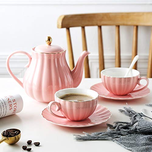 Théière en céramique en forme de citrouille peinte à la main en porcelaine anglaise dorée avec filtre, pour thé, café, lait, cadeau, 1 L (blanc)