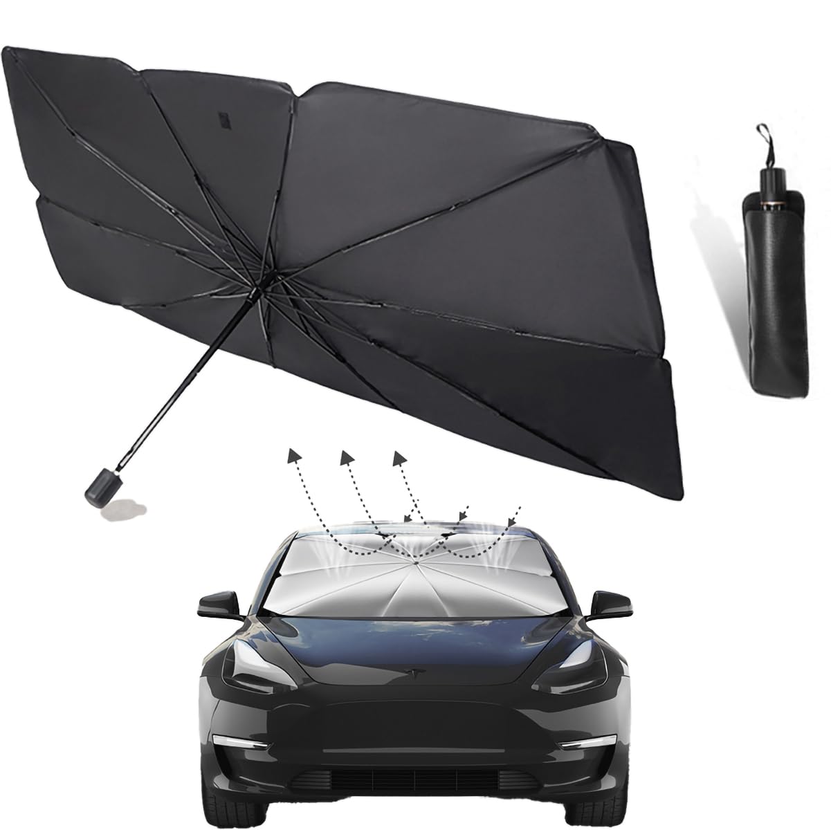 LELYFIT Parasol de Coche para el Parabrisas, Material de Protección Solar de 5 Capas, Plegable y Retráctil, Protección Ultravioleta, Adecuado para la Mayoría de Los Modelos (grande)