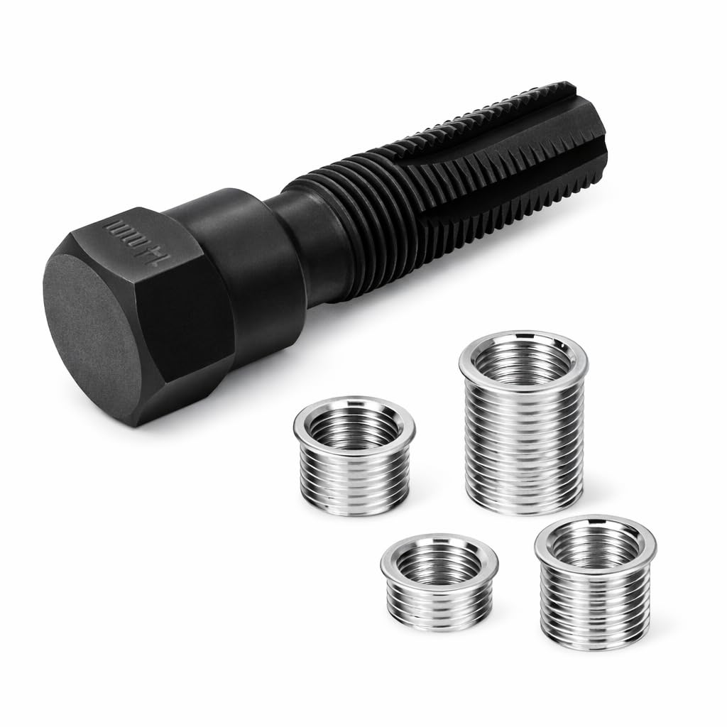 Powerbuilt 14mm Spart Plug Thread Repair Set, 14mm Cylinder Head Rethreaded Kit, Rethreads Damaged 14 Millimeter Spark Plug Holes, 4 Inserts: Two 7/16
