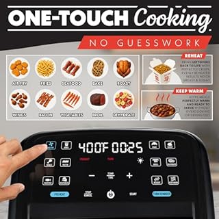 Gourmia Air Fryer 7 QT - Easy View Panorama Window & Interior Light, Guided Cooking with 12 One-Touch Presets, FryForce 360, Dishwasher Safe Accessories, Black