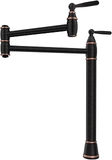 ARCORA - Llenador de ollas de latón para montaje en cubierta, grifo plegable de bronce aceitado para cocina, 2 asas con brazos oscilantes elásticos de doble junta