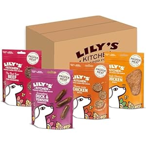 Lily’s Kitchen Natural Dog Treats Multipack – Beef Mini Burgers, Duck and Venison Sausages, Chicken Bites & Chicken Jerky (8 x 70 g)