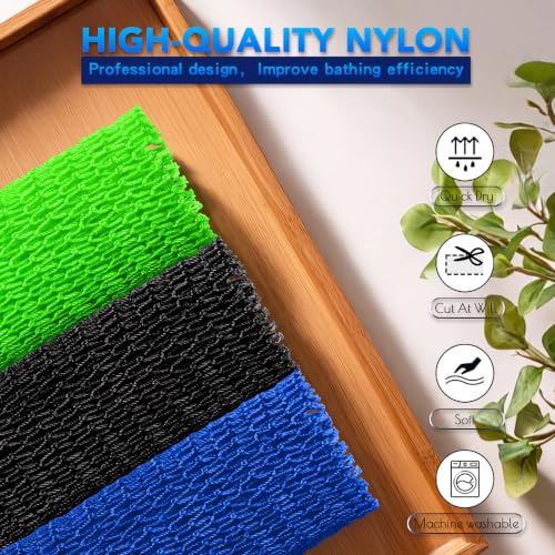 Image of UJFQBH African Net Sponge Authentic 3 Pack, the Gentle Exfoliating Body Scrubber that Unclogs Pores, Reaches Your Back, Dries Fast, and Leaves Skin Smooth Day After Day(Black,Blue,Green)