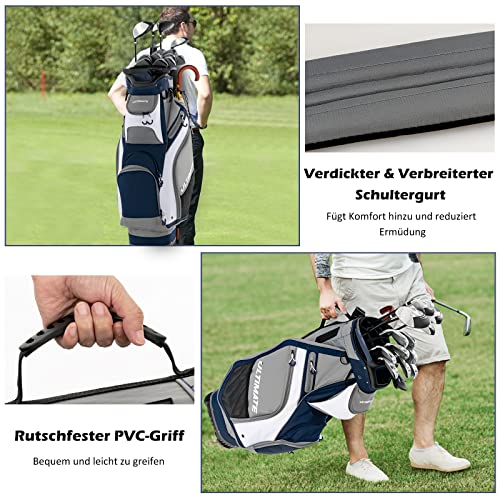 Foto von COSTWAY Golfbag, leichtes Golf Cart Bag, mit Regenhaube, 14er Einteilung von Schlägerfach, auch zur Nutzung auf Golf Trolley und Golf Cart, 7/8 Reißverschlusstaschen (SP37827 Navy Blau)