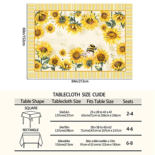 Sunflower Tablecloth, Farmhouse Floral Table Cloth For Rectangle Tables 60X84, Sunflower Gnomes Yellow Vintage Washable Polyester Table Cover For Picnic Summer Fall Outdoor Dining Room Kitchen #TOP1