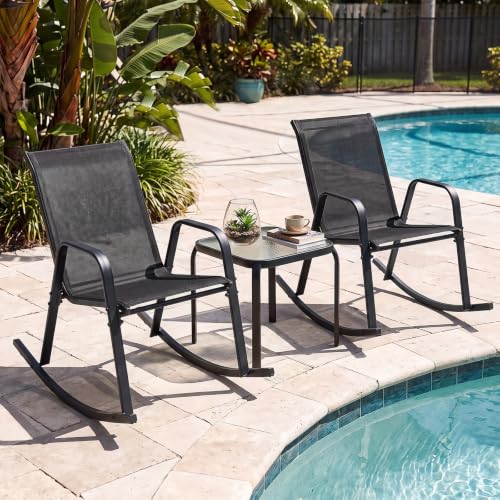 Tangkula Outdoor Mesh Fabric Rocking Chairs Set of 2 - Image 2