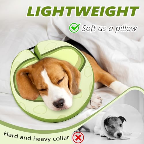 Image of Inflatable Dog Cone Collar to Stop Licking, Soft Neck Donut Collar After Surgery, Adjustable Recovery Cone for Small Medium Large Dogs (Avocado,M)