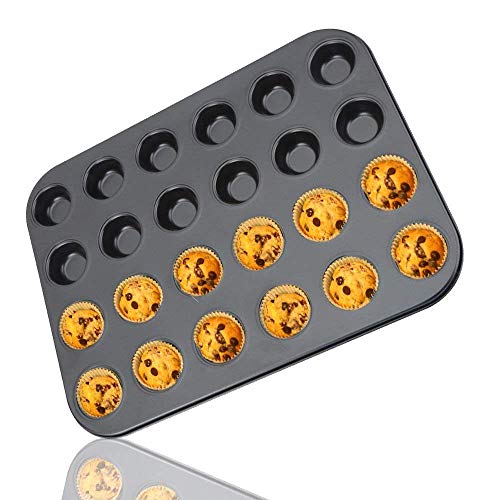 WJSW Moule Muffins Plaque Cuisson Cupcake en Acier au Carbone antiadhésive 24 Tasses, Noir