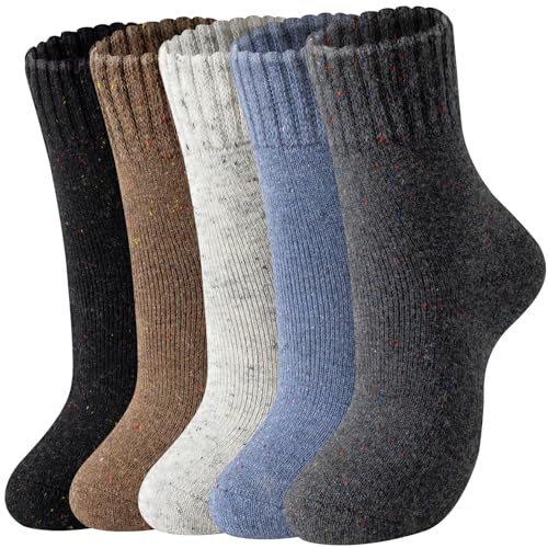 Nimalpal Wool Socks for Women Hiking Thermal Warm Winter Thick Boot Cozy Crew Comfy Work Socks for Ladies 5 Pairs