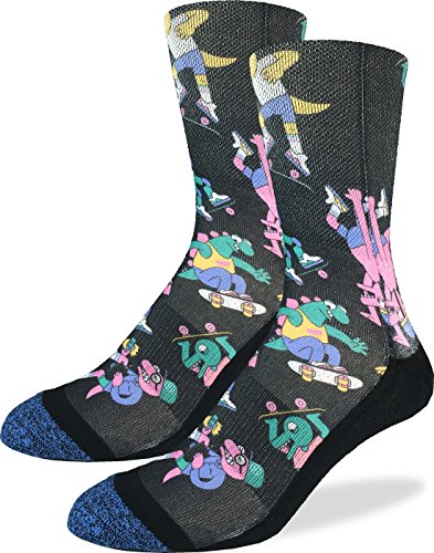 Good Luck Sock Men's Dinosaurs Riding Skateboards Crew Socks ADULT SHOE SIZE 8-13