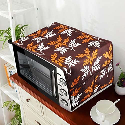 Image of Polyester 3-Layered Microwave Oven Top Cover With 4 Utility Pockets Suitable for Upto 30 Liter (Color- Brown, Size-36x14 Inches)