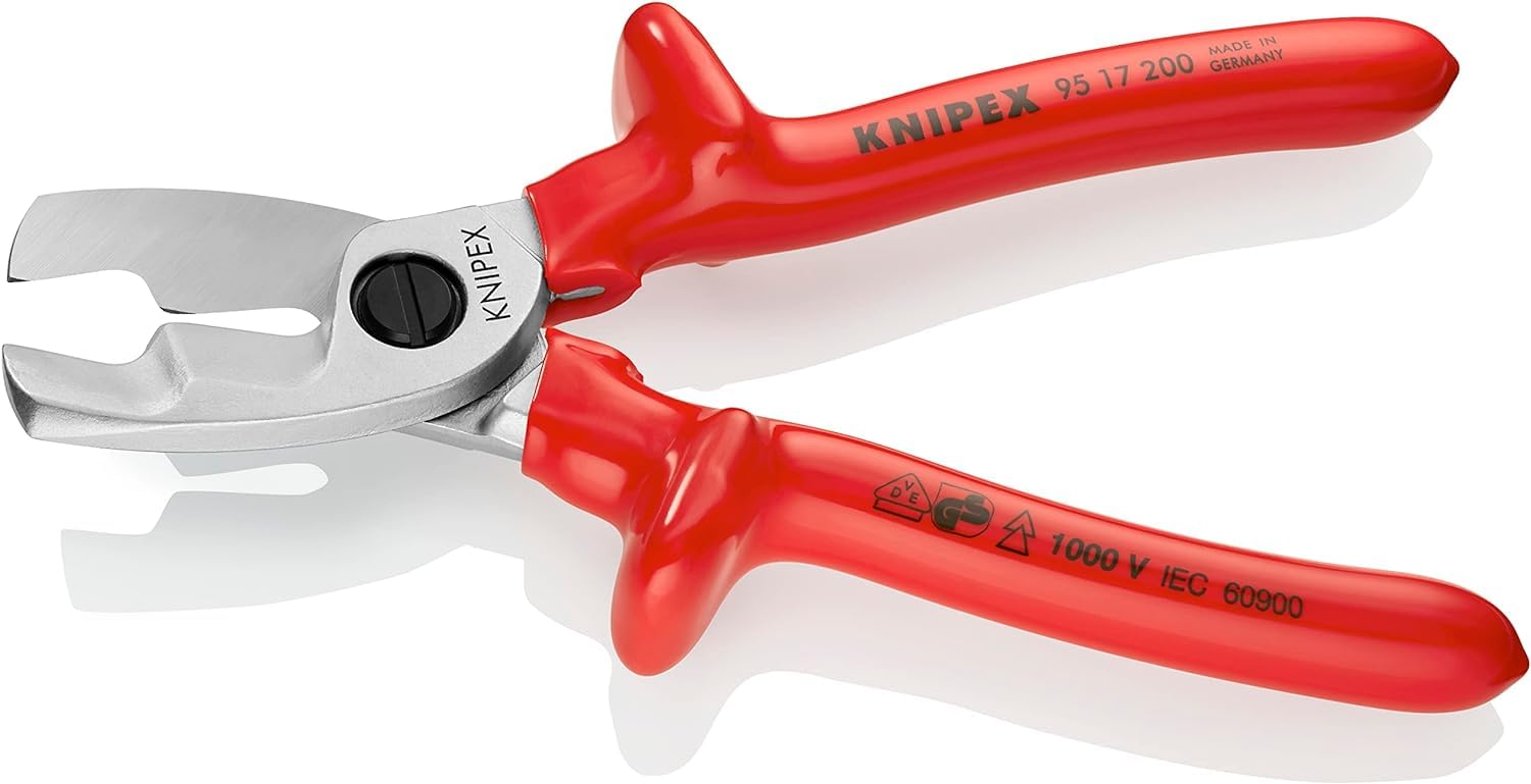 KNIPEX Kabelschere mit Doppelschneide verchromt tauchisoliert, 95 17 200 | VDE-geprüft 200 mm