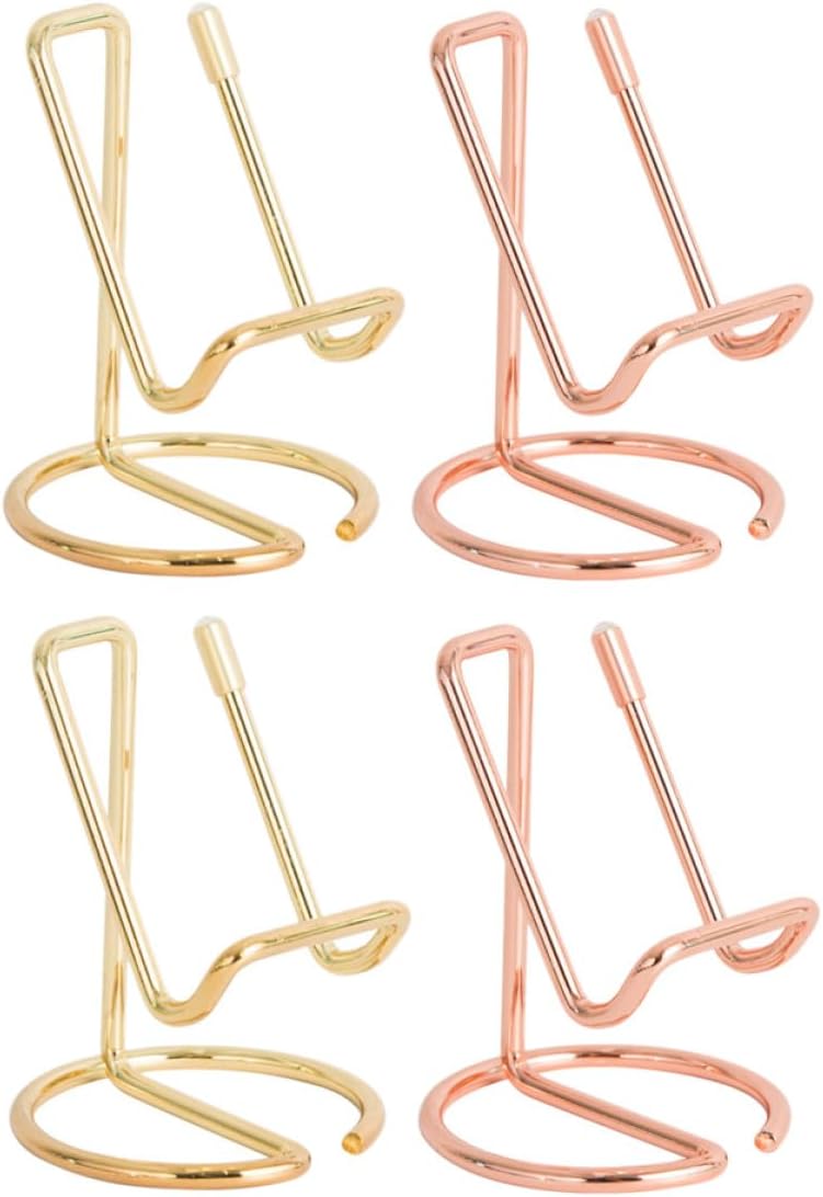 Amosfun 4pcs Iron Phone Holder Set for Desk Creative Cell Phone Stand Rack with Rose Gold and Gold Metal Frame Portable Desktop Display and Accessories