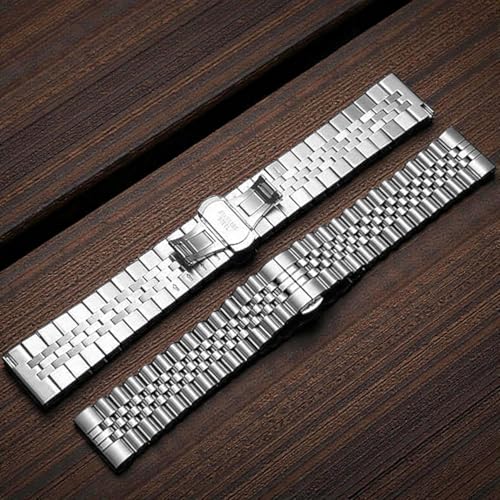 Image of Stainless Steel Jubilee Watch Strap - Silver Metal Replacement Bracelet with Butterfly Push Button Clasp | Adjustable Links | Premium Finish